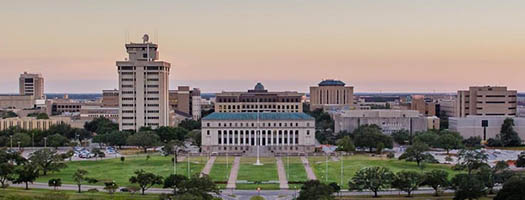 Aerial of east campus entrance