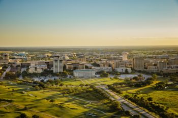 Aerial view of the campus of Texas A&M University